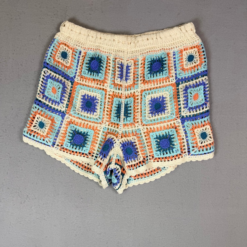 Crochet Granny Square Shorts Multicolor Boho SzM 70's Festival Rave HippieIndie - Picture 1 of 8